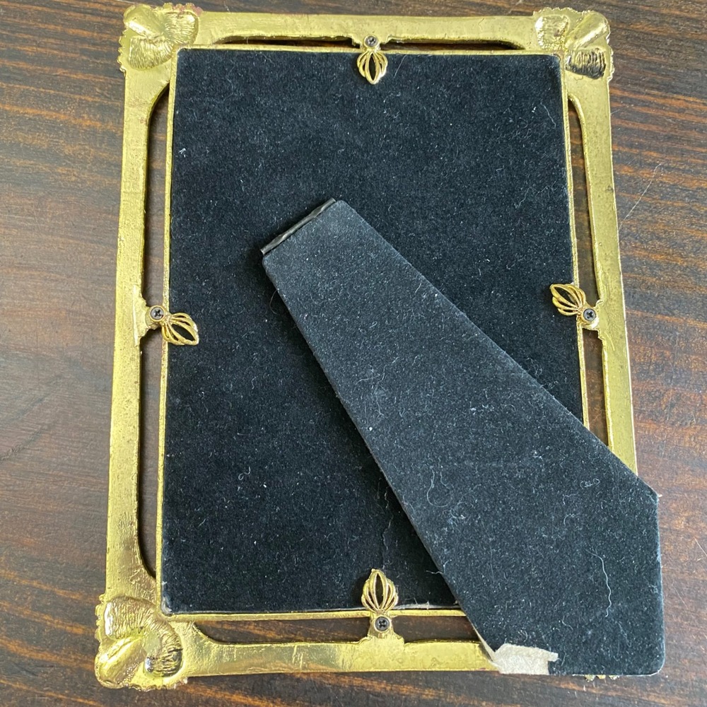 Vintage Art Nouveau Style Enameled Metal Photo Frame Gold Blue Rhinestone 5x7 - Picture 5 of 8